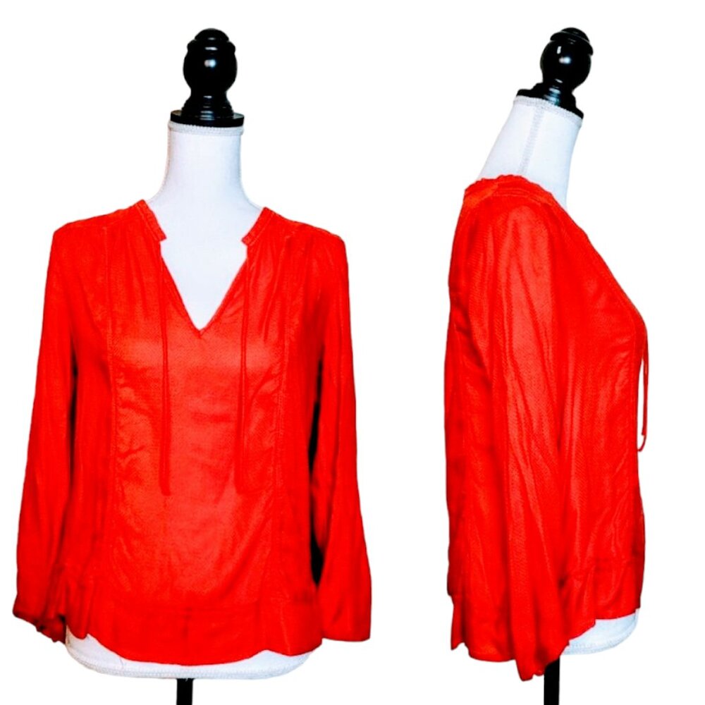 LUCKY BRAND Peasant Top, Orange Boho Bohemian Long Sleeve Relaxed Casual, XS